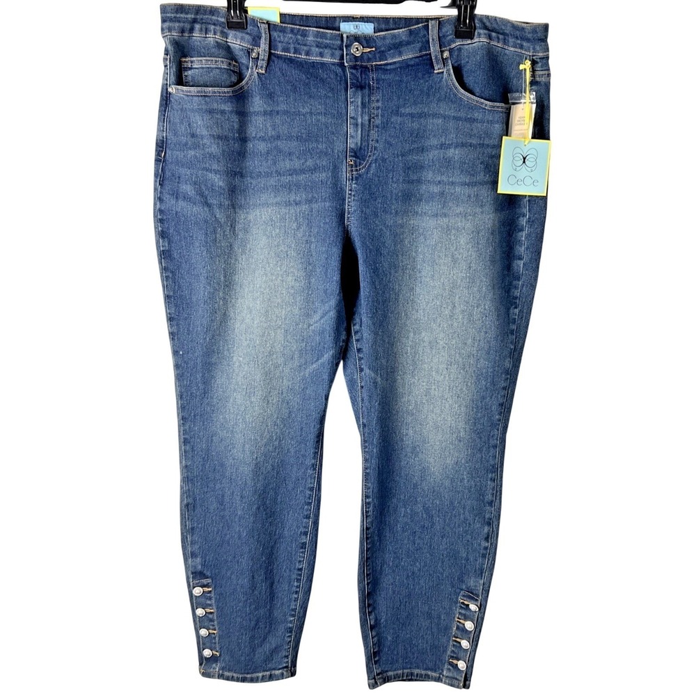 Cece Womens‎ Plus Size 22W Jeans Pearl Buttons Ankle 5 Pocket Indigo Blue D14